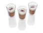 Trois verres de cappuccino saupoudrés de cacao en poudre.