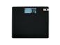 Pèse-personne noir avec affichage numérique indiquant « 0.0 kg » et une icône de haut-parleur