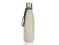 Une bouteille isotherme beige avec une sangle noire.