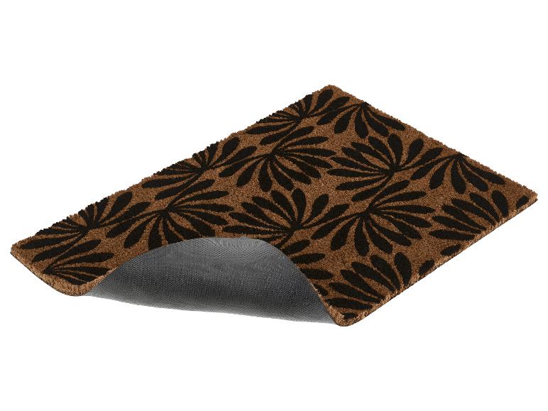 Paillasson en fibre de coco marron avec motif de feuilles noires