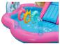 Piscine gonflable Disney Princess avec toboggan et arches colorées.