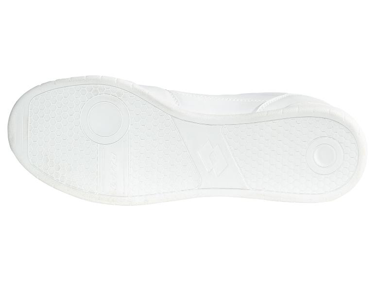 Dessous d'une semelle de chaussure de sport blanche avec motif hexagonal