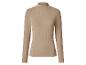Haut côtelé beige à col montant et manches longues pour femme.