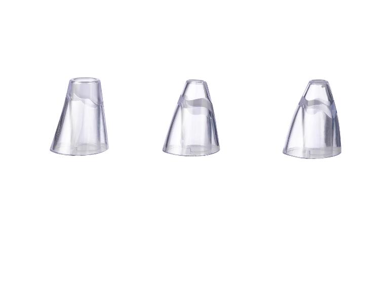 Trois embouts transparents pour appareil de nettoyage du visage.