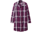 Chemise de nuit à carreaux violet, blanc et bleu foncé avec manches longues et boutons.