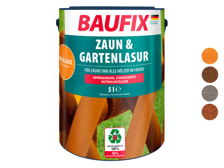 Baufix, protection pour le bois, pour clôtures et bois de jardin en plusieurs couleurs.