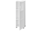Armoire blanche avec porte ouverte, étagères réglables et poignées argentées.
