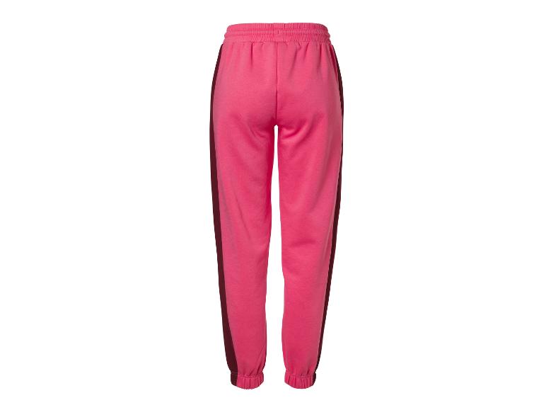 Pantalon de survêtement rose avec bandes latérales rouge foncé, vue arrière