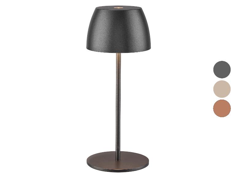 Lampe de table portable gris foncé avec trois options de couleur.