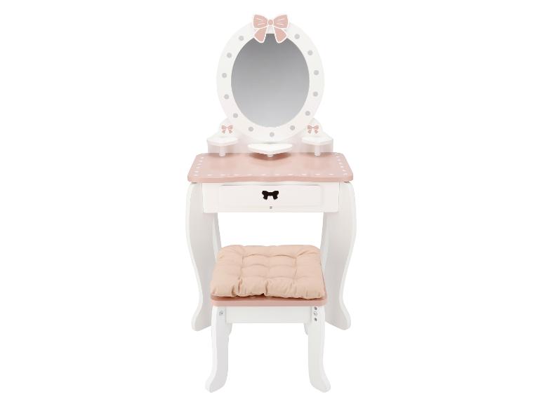 Coiffeuse blanche et rose avec miroir et tabouret assorti