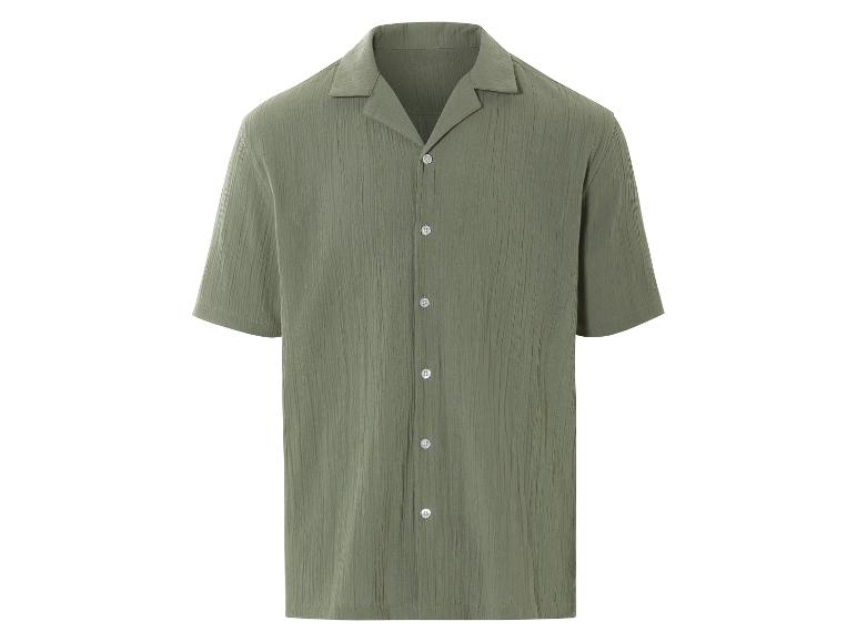 Chemise à manches courtes vert olive à col cubain.