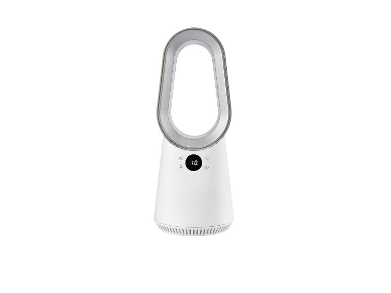 Ventilateur tour sans pales blanc avec affichage numérique et commandes tactiles.