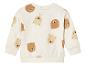 Un sweat-shirt bébé beige avec un imprimé d'ours bruns.
