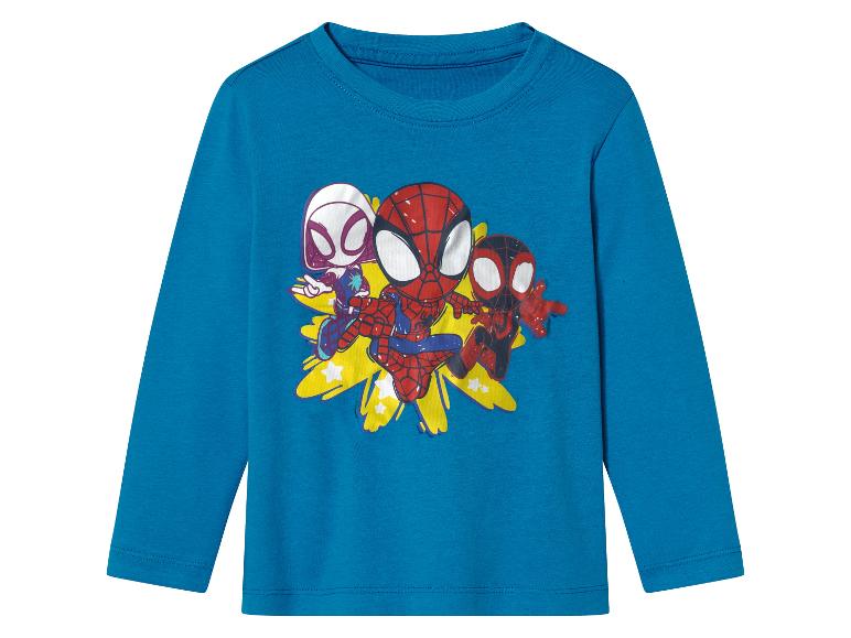 T-shirt bleu enfant à manches longues avec Spider-Man et ses amis.