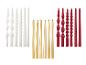Bougies torsadées et lisses en blanc, or et rouge, 6 pièces