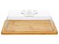 Planche en bois avec couvercle transparent en plastique pour fromage ou beurre.