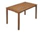 Une table de jardin en bois de forme rectangulaire.