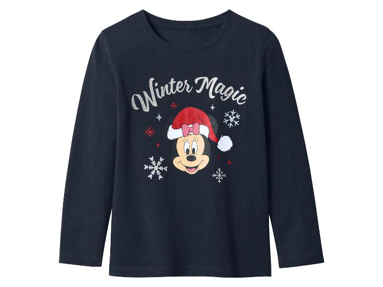 T-shirt à manches longues bleu marine avec Minnie Mouse portant un bonnet de Noël et le texte 'Winter Magic'.