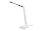 Lampe de bureau LED blanche moderne avec bras réglable et base tactile.