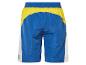 Shorts de bain bleu, jaune et blanc.