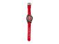 Montre rouge avec un boîtier noir et un bracelet en silicone rouge.