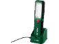 Lampe de travail LED rechargeable dans une station de charge avec câble d'alimentation.