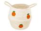 Panier de rangement tissé crème avec des appliqués de fruits orange et des poignées
