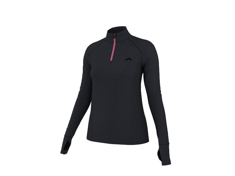 Haut de sport à manches longues pour femme, bleu foncé avec fermeture éclair rose.