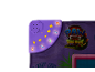 Jouet pour enfants violet avec étoiles lumineuses et notes de musique, sur le thème des dinosaures.