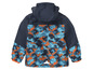 Une veste bleu marine avec un motif de camouflage orange et bleu.