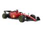 Une voiture de course de Formule 1 Ferrari rouge avec des sponsors comme Santander et AWS.