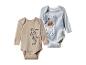 Deux bodys pour bébé: un beige avec Tigrou et un rayé avec Winnie l'Ourson.