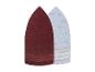 Deux piles de feuilles abrasives delta rouges et blanches, avec trous d'extraction de poussière.