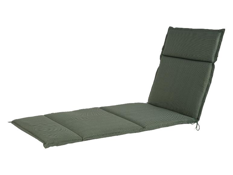 Coussin de chaise longue vert avec dossier réglable.