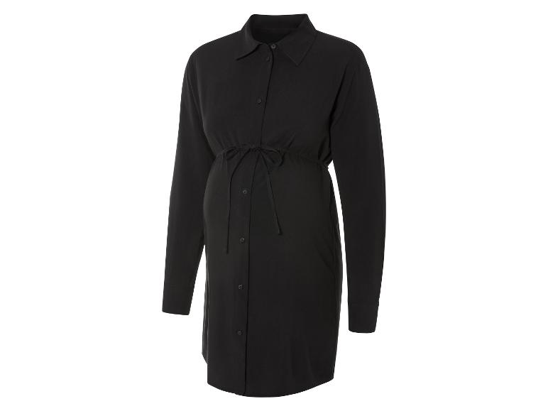 Robe noire de style chemise avec ceinture à nouer pour femmes enceintes.