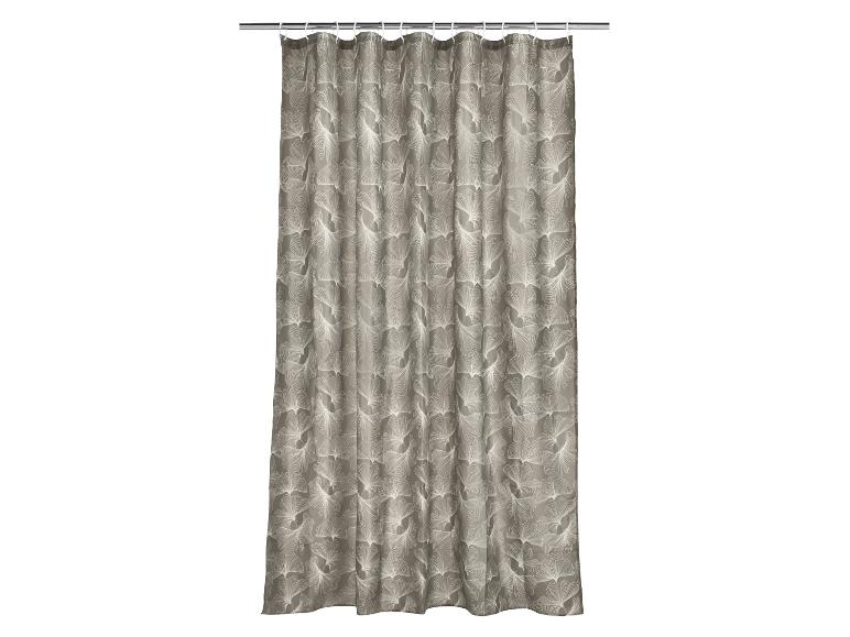 Rideau de douche gris avec un motif de feuilles blanches