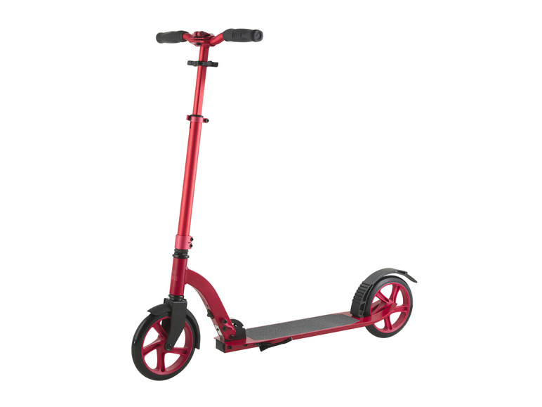 Une trottinette rouge avec deux roues