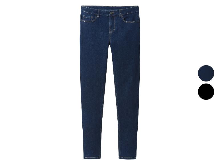 Jean skinny bleu foncé avec deux options de couleur affichées.