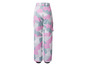 Pantalon de ski à motif géométrique rose, gris et blanc.