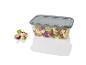 Salade dans un contenant transparent avec couvercle gris.