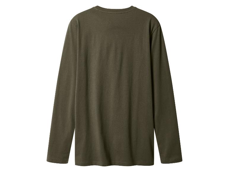 T-shirt vert foncé à manches longues et col rond, vue de dos.