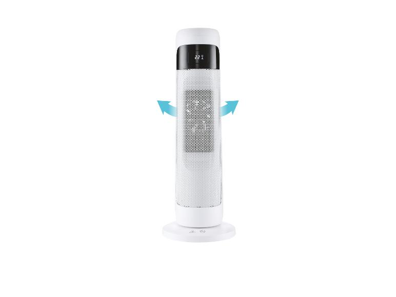 Chauffage électrique blanc avec écran numérique.