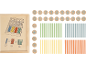 Ensemble d'apprentissage du calcul et des mathématiques en bois avec disques numérotés, symboles d'opérations et bâtonnets colorés.