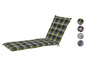 Un coussin de banc de jardin à carreaux verts et gris