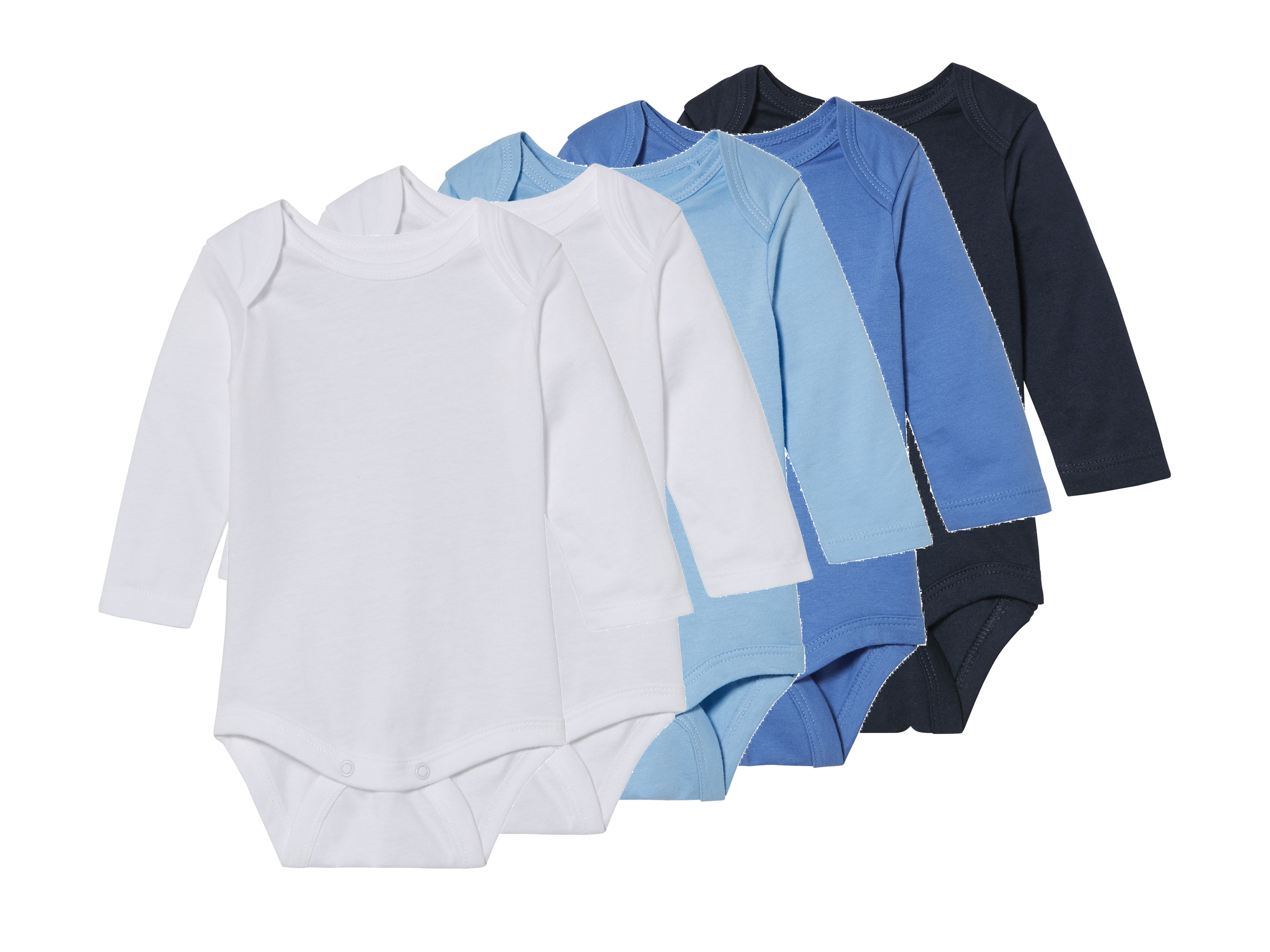 lupilu® Lot de 5 bodies bébé (bleu imprimé/blanc, 12-24 mois)