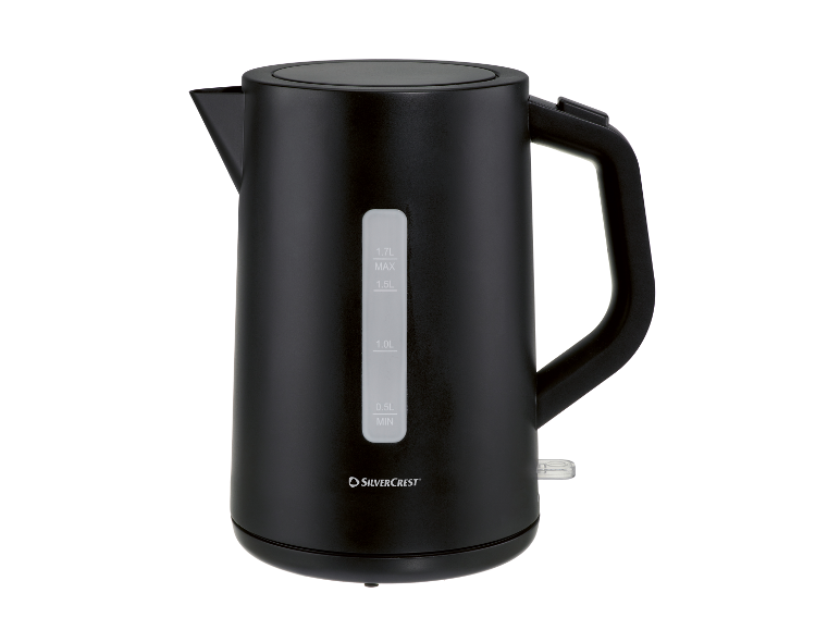 Bouilloire noire SilverCrest de 1,7 litre.