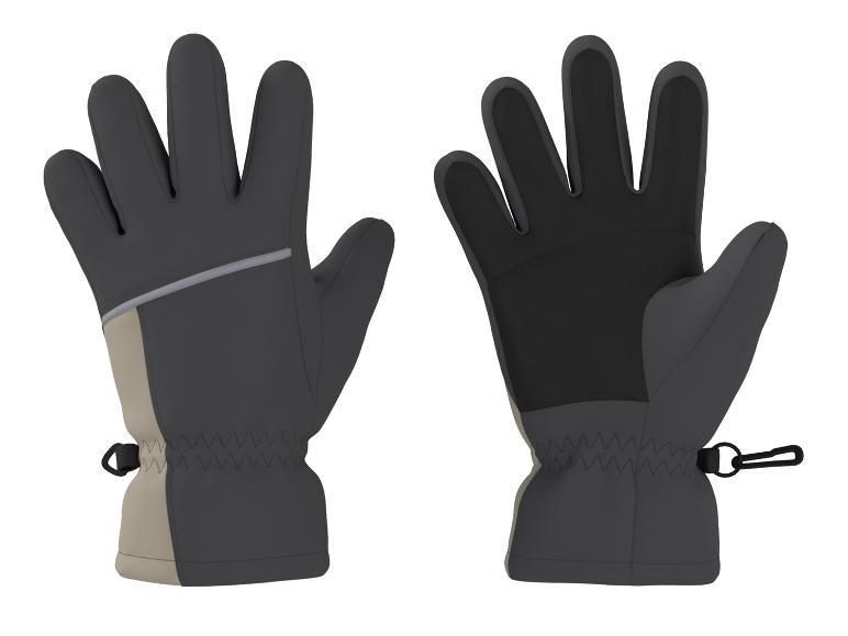 Gants de ski gris et beige avec détails réfléchissants et clip