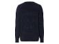 Un pull bleu marine à rayures horizontales.