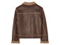 Une veste en cuir marron avec une doublure en fourrure.