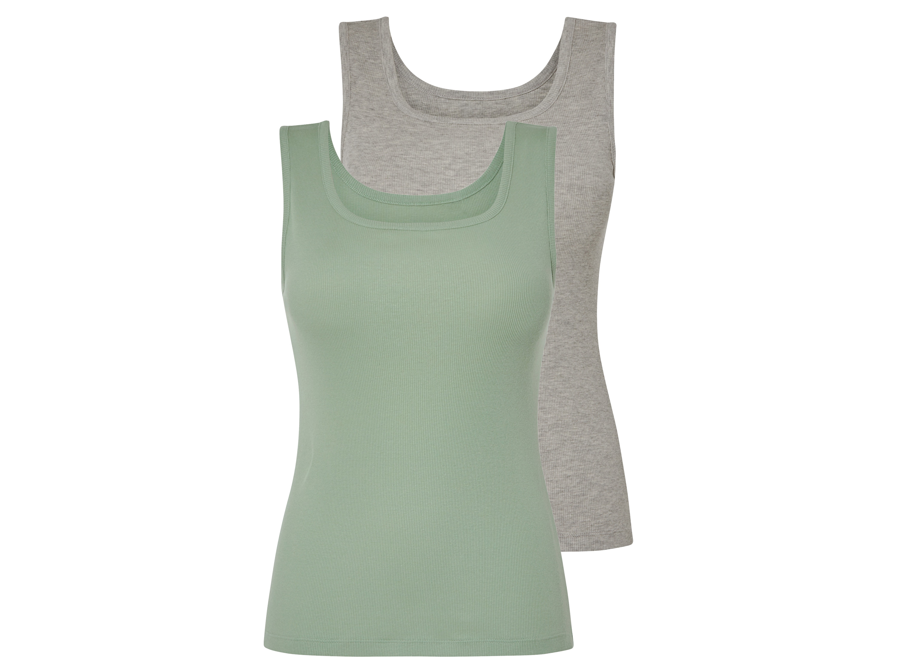 esmara® Lot de 2 débardeurs côtelés femme (gris/vert, S(34/36))